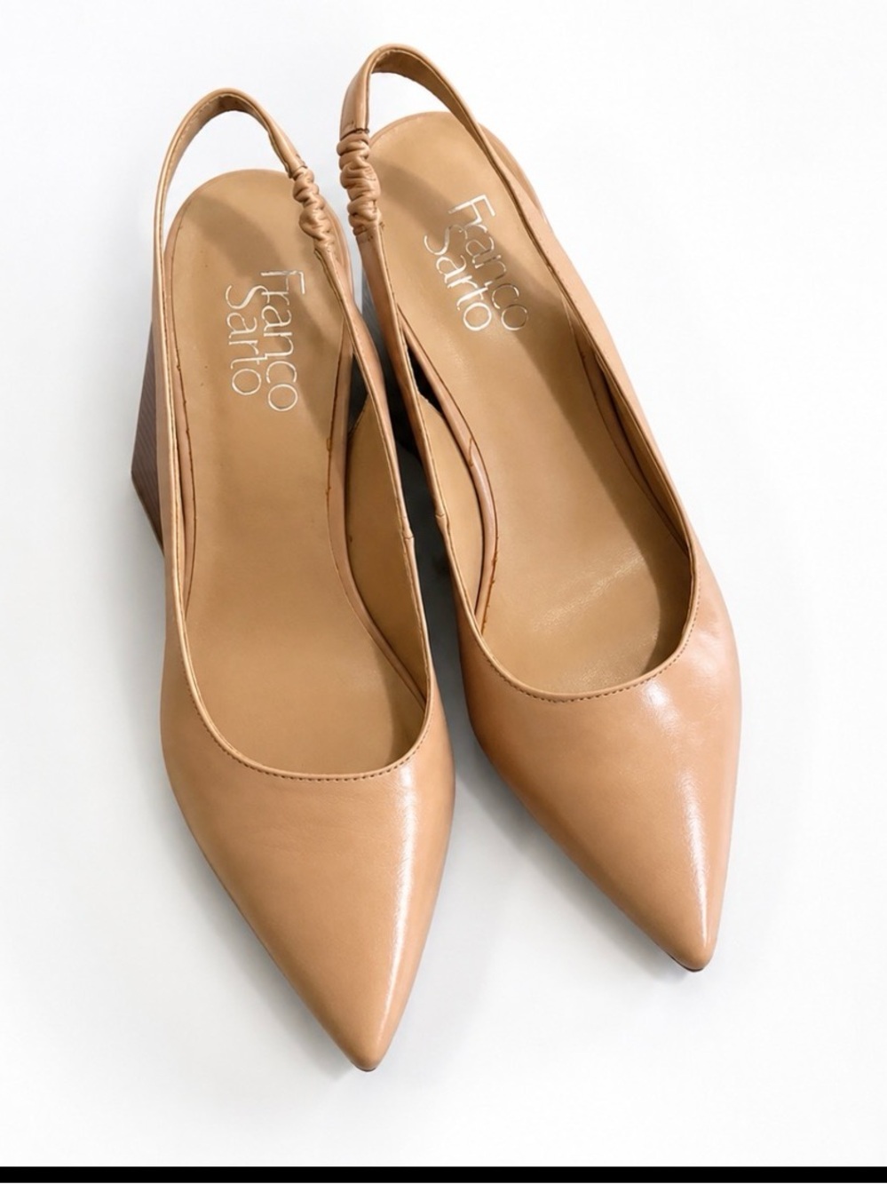 Franco Sarto Nude Pointed Toe Slingback Block Heel Pumps Size 7